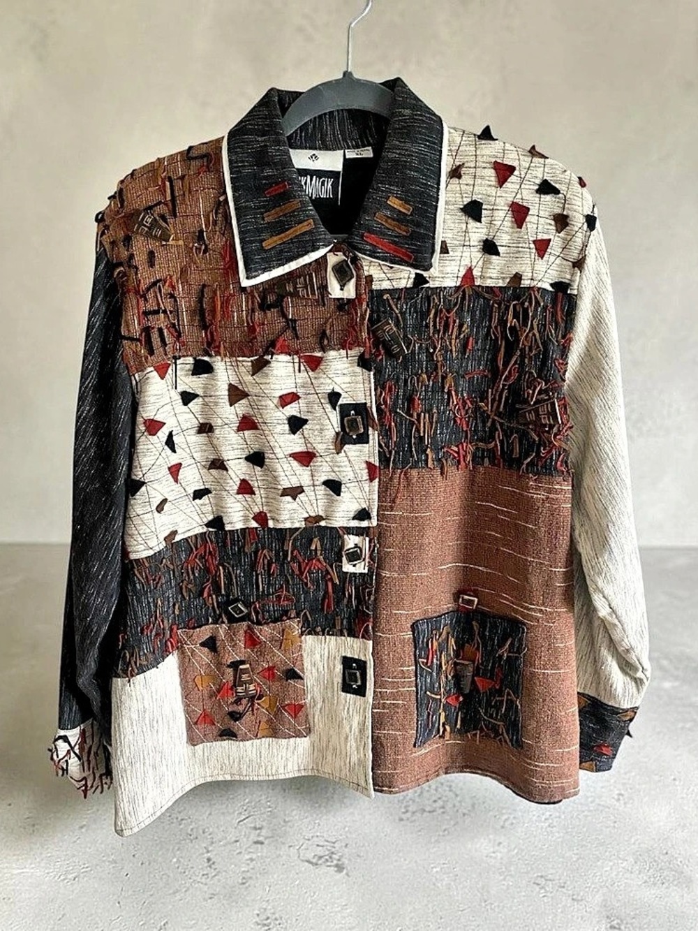 Vintage YakMagic Patchwork Geometric Jacket XL Art to Wear